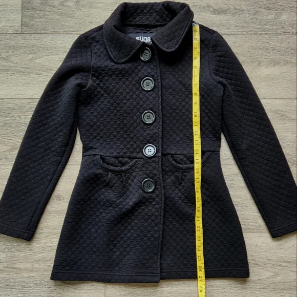 Sugarfly Black Quilted Coat Button Womens Small Fall Jacket Cotton - Picture 9 of 11